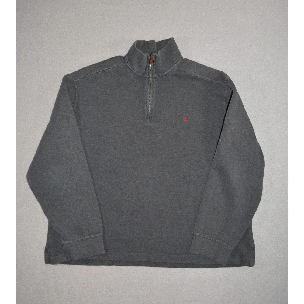 Polo Ralph Lauren Sweater Mens XL 1/4 Zip Pullover Grey Pony Cotton Pullover
